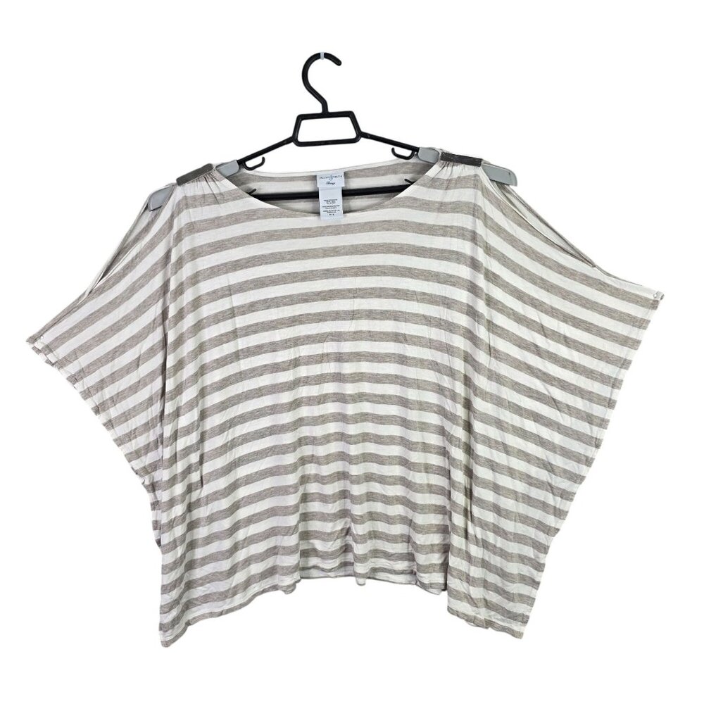 Womens Jacyln Smith White Gray Striped Loung Blouse Cold Shoulder Rayon Size S